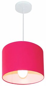 Lustre Pendente Cilíndrico Md-4113 Cúpula em Tecido 30x25cm Rosa Pink - Bivolt