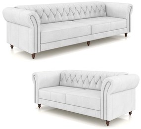 Conjunto de Sofá Sala de Estar Stanford Chesterfield 2 e 3 Lugares 200cm/240cm Pés Madeira Couro Branco G58 - Gran Belo