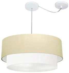 Lustre Pendente Cilíndrico Com Desvio Bege e Branco MJ-4363 Para Mesa de Jantar e Estar