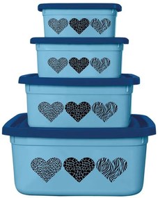 Kit Potes Quadrados Lovely Azul 4 Peças