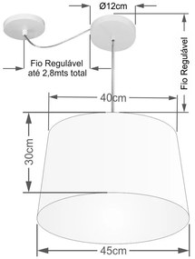 Lustre Pendente Cone Com Desvio de Centro Vivare Md-4275 Cúpula em Tecido 40x45cm - Bivolt - Rustico-Cinza - 110V/220V