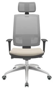 Cadeira Office Brizza Tela Cinza Com Encosto Assento Vinil Bege Autocompensador 126cm - 63236 Sun House