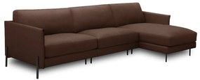 Sofá Decorativo Karine 5 Lugares Sala de estar 330cm com Chaise Pés em Aço Couro Marrom Chocolate G88 - Gran Belo