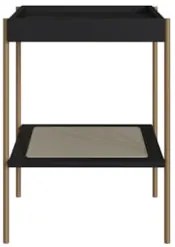 Mesa Lateral Com Prateleira Pé Metal Arlo A10 Nero/Dourado - Mpozenato