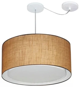 Lustre Pendente Cilíndrico Com Desvio Md-4315 Cúpula em Tecido 50x30cm Palha - Bivolt