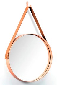 Espelho Redondo 35 cm Decorativo Adnet Cobre Escandinavo com Alça de Couro - D'Rossi