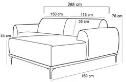 Sofá 265cm 4 Lugares com Chaise Direito Pés Gold Molino C-303 Veludo V