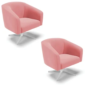 Poltrona Decorativa Giratória Cromada Kit 2 Stella Suede D03 - D'Rossi - Rose