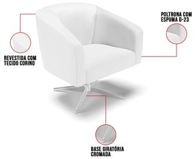 Cadeira Sala de Jantar Giratória Cromada kit 2 Stella Sintético D03 - D'Rossi - Branco