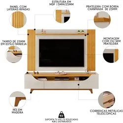 Painel Para TV 75 Pol Ripado e Rack Bancada 219cm Giulia D04 Cedro/Bal