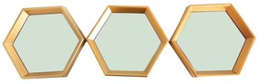 Kit 03 Espelhos Decorativo Moldura Hexagonal Dourado  16,5 x 14,5 cm - D'Rossi