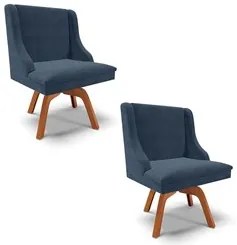 Kit 2 Cadeiras Estofadas Giratória para Sala de Jantar Lia Suede Azul