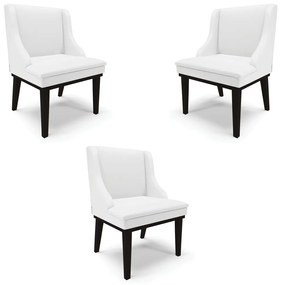 Kit 3 Cadeiras Decorativas Sala de Jantar Base Fixa de Madeira Firenze PU Branco Fosco/Preto G19 - Gran Belo