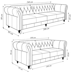 Conjunto de Sofá Sala de Estar Stanford Chesterfield 2 e 3 Lugares 180cm/240cm Pés Madeira Couro Verde G58 - Gran Belo