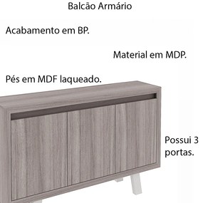 Balcão 3 Portas para Escritório Home Office ME4120 MDP Carvalho/Fendi G69 - Gran Belo