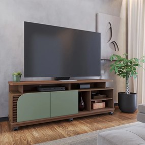 Bancada Tv de 75'' 2 Portas com Rodízio Ewa 180cm C04 - D'Rossi - Amendoa e Verde Pistache