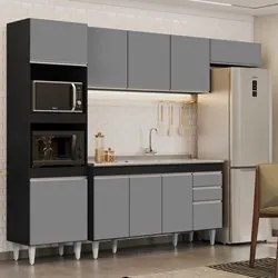 Armário de Cozinha Modulada 4 Peças CP12 Balcão com Pia Inox Preto/Cin