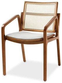 Cadeira com Braço Maitê Palha Natural Sextavada e Estofada Estrutura Madeira Liptus Design Sustentável