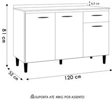 Balcão Cozinha Pia 120cm com Tampo Classic P11 Branco - Mpozenato