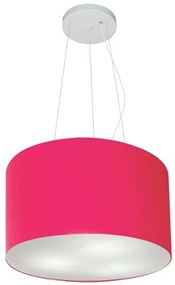 Lustre Pendente Cilíndrico Vivare Md-4009 Cúpula em Tecido 40x21cm - Bivolt - Rosa-Pink - 110V/220V