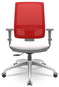 Cadeira Brizza Diretor Grafite Tela Vermelha Assento Vinil Eco Branco Base RelaxPlax Alumínio - 66051 Sun House