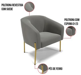 Cadeira Sala de Jantar Pé de Ferro Dourado Stella Suede D03 - D'Rossi - Grafite