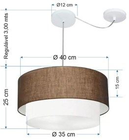 Lustre Pendente Duplo Cilíndrico Com Desvio Vivare Md-4364 Cúpula em Tecido 40x35cm - Bivolt