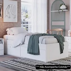 Cama de Solteiro 80cm Com 4 Portas Tókio A05 Branco - Mpozenato