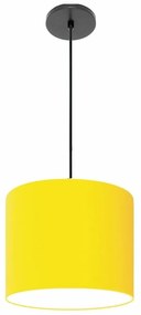 Luminária Pendente Vivare Free Lux Md-4106 Cúpula em Tecido - Amarelo - Canola preta e fio preto