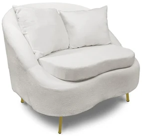 Poltrona Decorativa Orgânica Pé Ferro Dourado Zaya Bouclê Off White C05 - D'Rossi
