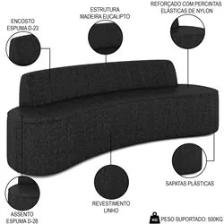 Sofá 5 Lugares para Sala de Estar Living 280cm Koane D06 Linho Preto -