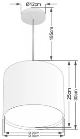 Lustre Pendente Cilíndrico Duplo Vivare Md-4284 Cúpula em Tecido 30x30cm - Bivolt