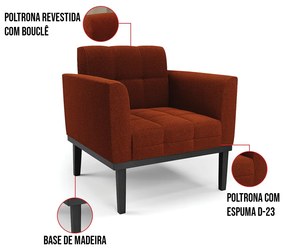 Namoradeira 2 Poltronas Base Madeira Fixa Pto Elisa Bouclê D03 - D'Rossi - Terra