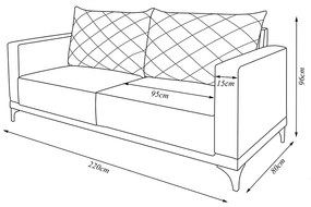 Sofá Living 3 Lugares com Pés de Ferro Almofadas Soltas 220cm Neso Bouclê Bege G63 - Gran belo