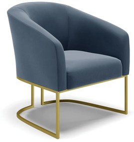 Poltrona Decorativa Base Industrial Dourado Stella Suede Azul Marinho D03 - D'Rossi