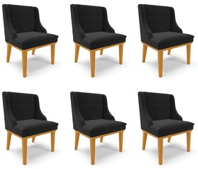 Kit 6 Cadeiras Decorativas Sala de Jantar Base Fixa de Madeira Firenze Suede Preto/Castanho G19 - Gran Belo