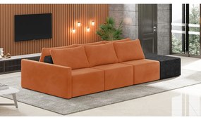 Sofá Ilha 3 Lugares Living 342cm Modulado Sala Lary Veludo Terracota/PU Pto K01 - D'Rossi