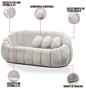 Sofá 2 Lugares Orgânico para Sala Cloud Bouclê E03 - D'Rossi - Cinza claro