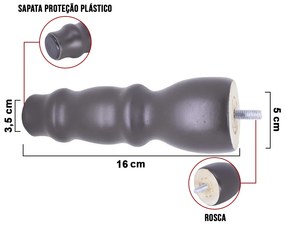 Kit 02 Pés Torneados 16 cm Tabaco - D'Rossi