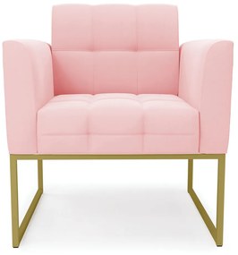 Poltrona Elisa Suede Rosa Bebê Base Metálica Industrial Dourado - D'Rossi