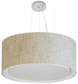 Lustre Pendente Cilíndrico Duplo Md-4302 Cúpula em Tecido 60x30cm Rustico Bege - Bivolt