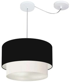 Lustre Pendente Duplo Cilíndrico Com Desvio de Centro Vivare Md-4359 Cúpula em Tecido 40x35cm - Bivolt
