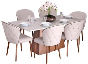 Conjunto Sala de jantar Mesa Bonnie com 6 Cadeiras Medalhão Palha - Wood  Prime 38716