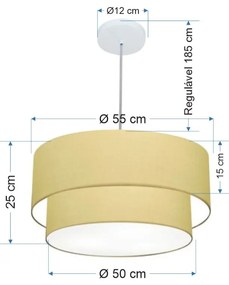 Lustre Pendente Duplo Cilíndrico Vivare Md-4356 Cúpula em Tecido 55x50cm - Bivolt