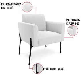 Namoradeira e 2 Poltronas Pé Ferro Preto Marisa Bouclê D03 - D'Rossi - Off White