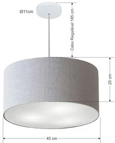 Lustre Pendente Cilíndrico Vivare Md-4242 Cúpula em Tecido 45x25cm - Bivolt