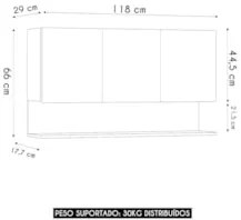 Armário de Cozinha Aéreo 118cm 3 Portas Duda Z34 Branco/Freijó - Mpoze