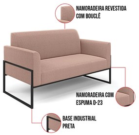 Namoradeira e 2 Poltronas Industrial Alta Preto Marisa Bouclê D03 - D'Rossi - Rose