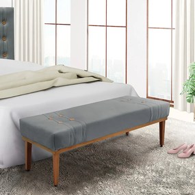 Divã Recamier Banco Base Madeira para Quarto Gênova 90cm Veludo Cinza S04 - D'Rossi