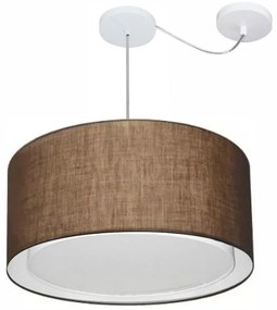Lustre Pendente Cilíndrico Com Desvio Md-4316 Cúpula em Tecido 55x30cm Café - Bivolt